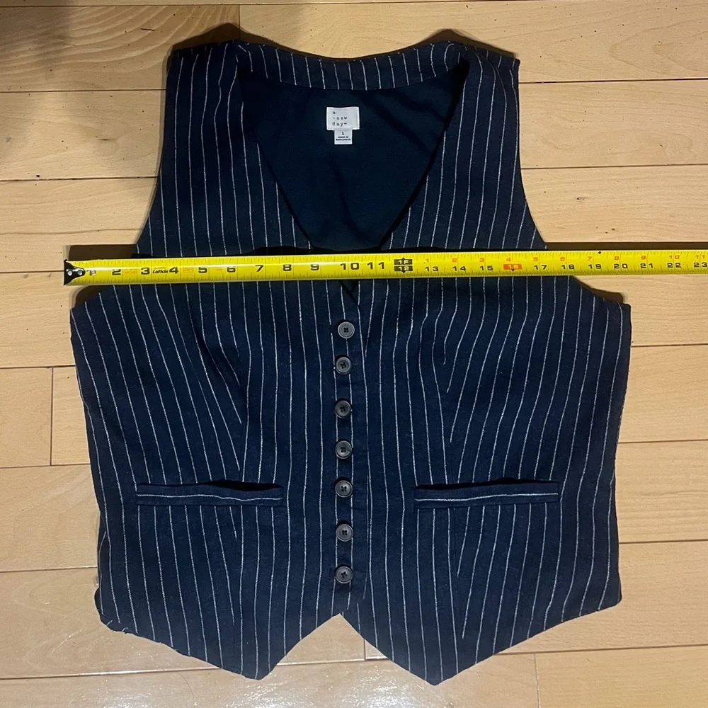 Women's Tailored Suit Vest - A New Day Navy Striped L - Picture 5 of 11